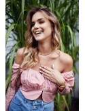 Short blouse with a heart neckline, pink 4070 - Online store - Boutique